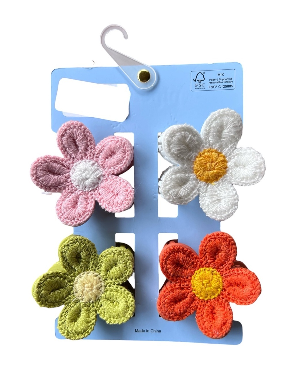 Piper K TikTok Viral Flower Power Crochet Hair Clips White Pink Green Orange - Picture 3 of 3